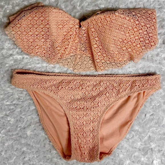 Crochet Eyelet Bandeau Bikini Set - Picture 1 of 4